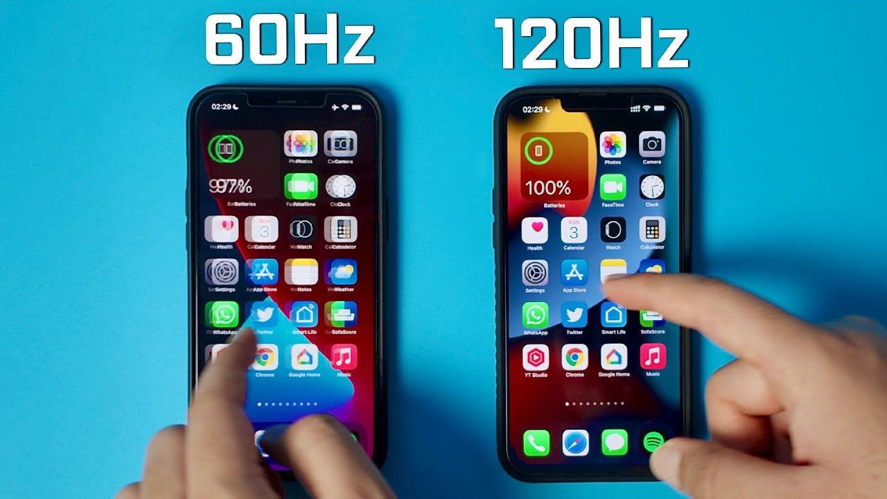 iPhone 15 Pro Max 120Hz vs iPhone 14 60Hz refresh rate comparison showing smooth scrolling differences