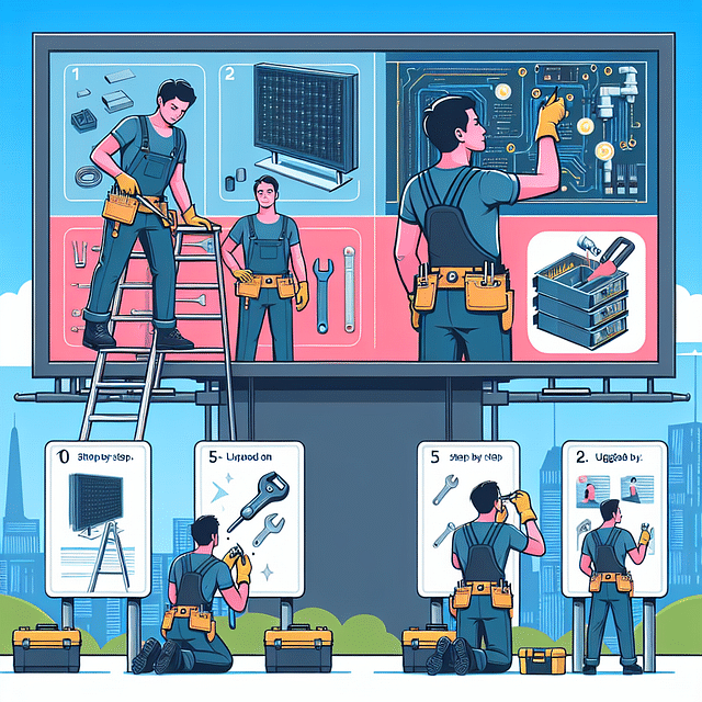 technician upgrading digital billboard hardware