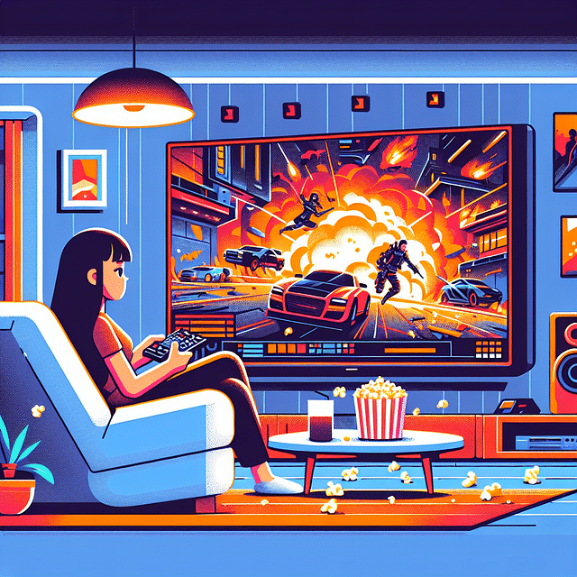 someone watching a fast-paced action movie on TV